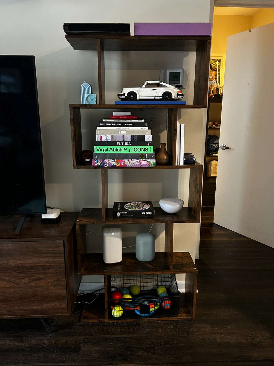 Rustic S-Shaped Wooden Display Bookshelf