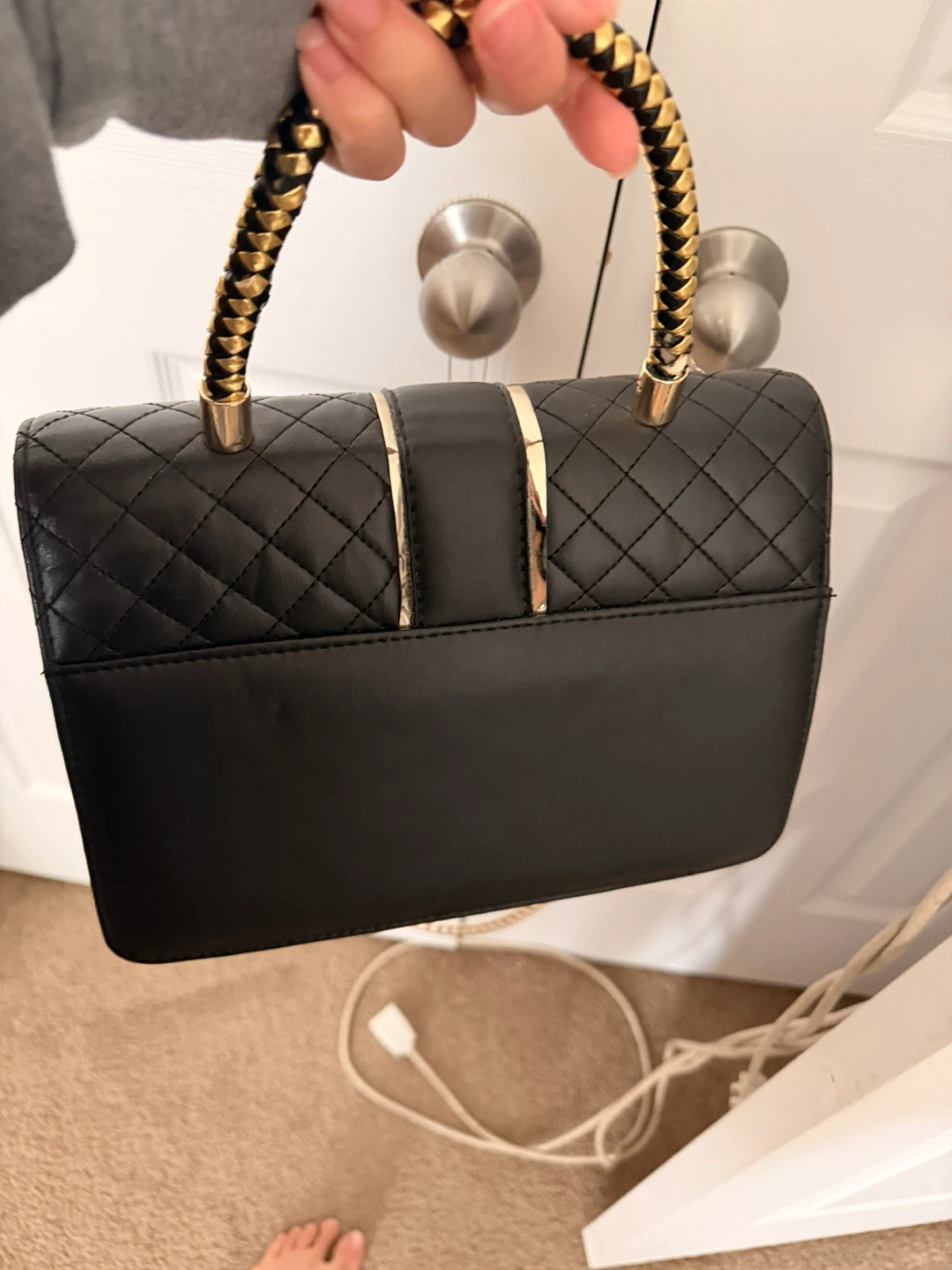 Black Handbag with Gold-Tone Chain - photo 2
