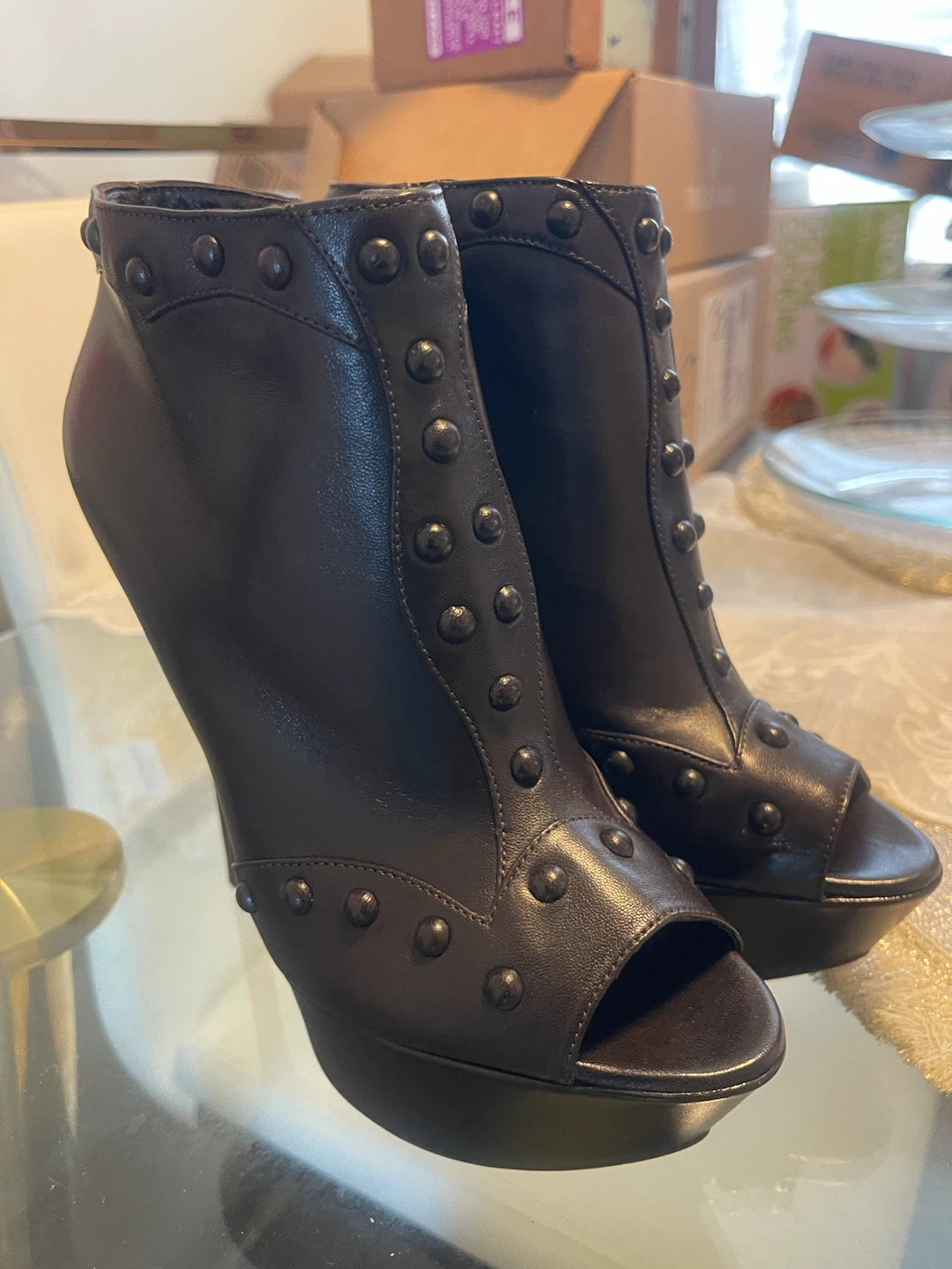 Sergio Rossi black studded peep-toe booties - photo 4