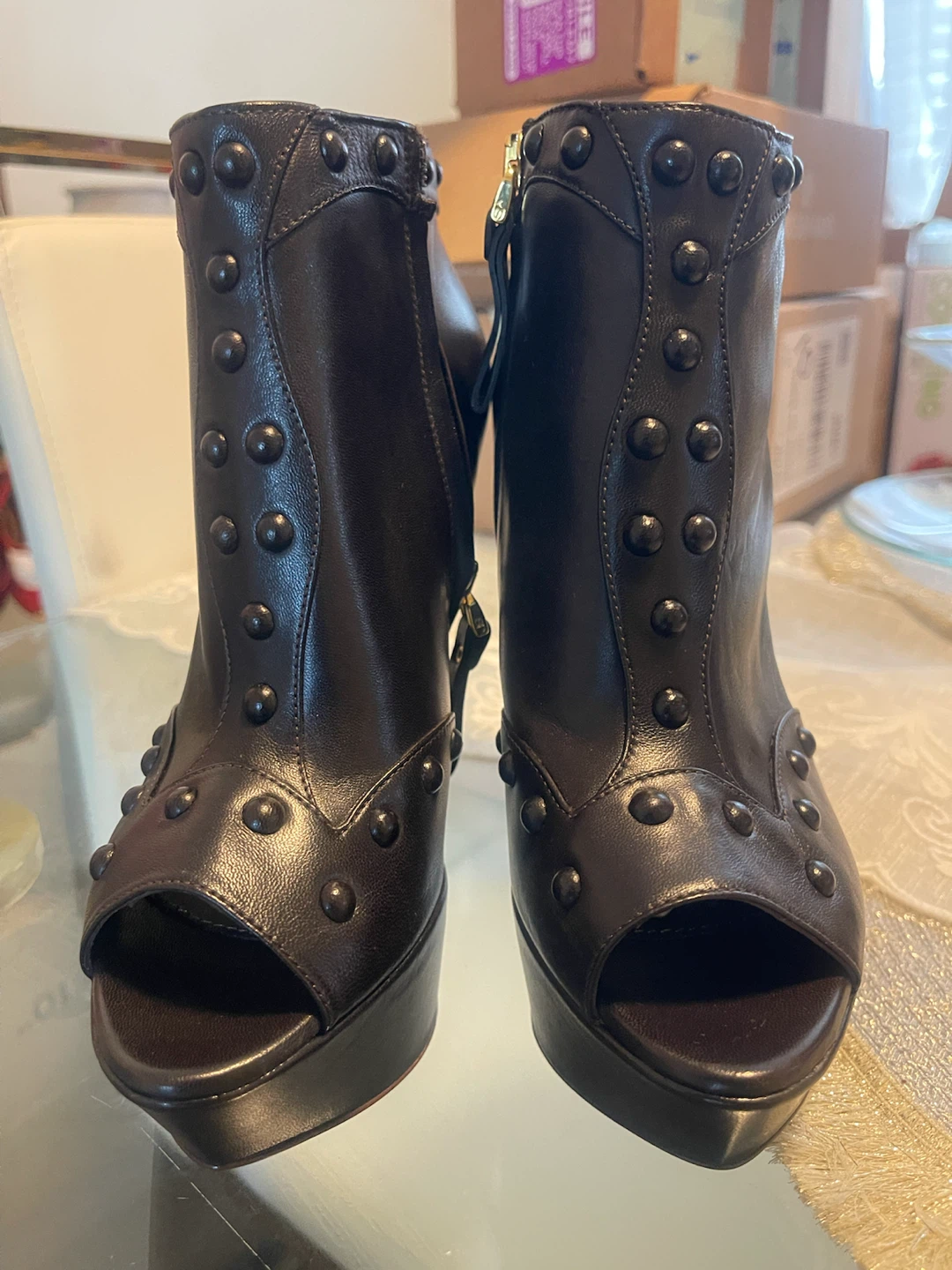 Sergio Rossi black studded peep-toe booties - photo 5