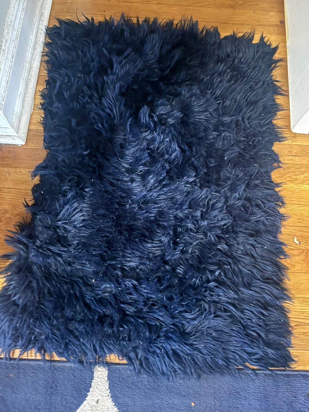 Navy Blue Shaggy Faux Fur Rug