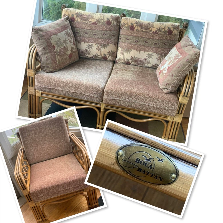 Boca Rattan Chair and Loveseat Set with extra cushions