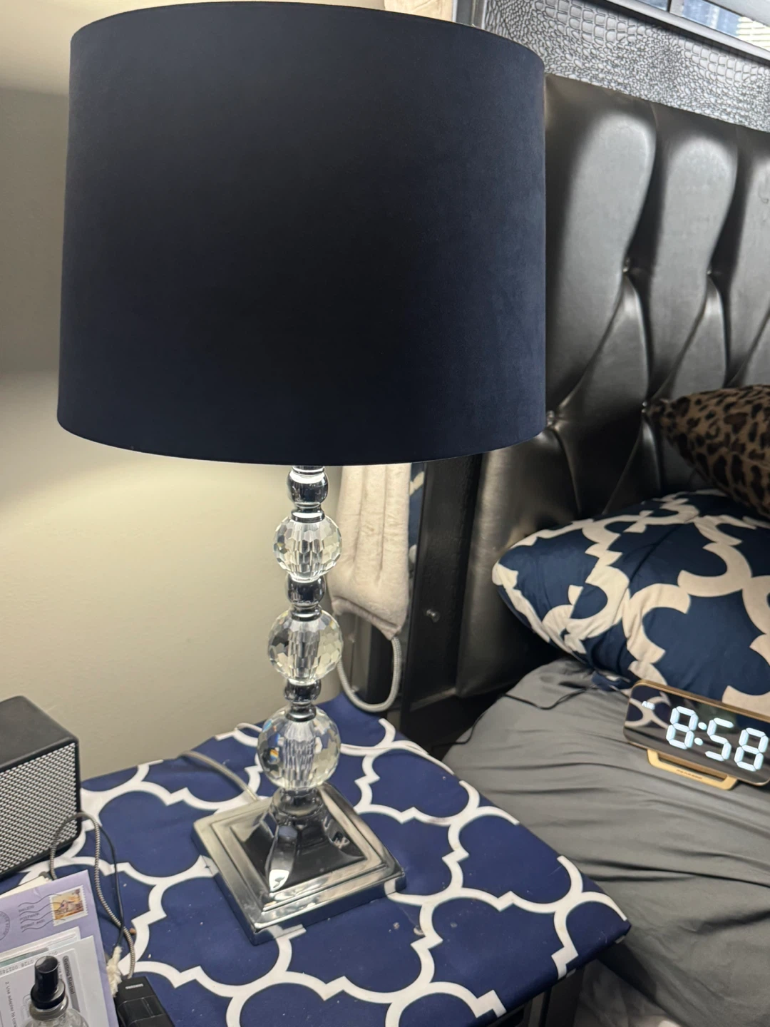 Set of Two Blue Drum Shade Table Lamps with Crystal Accents - photo 2