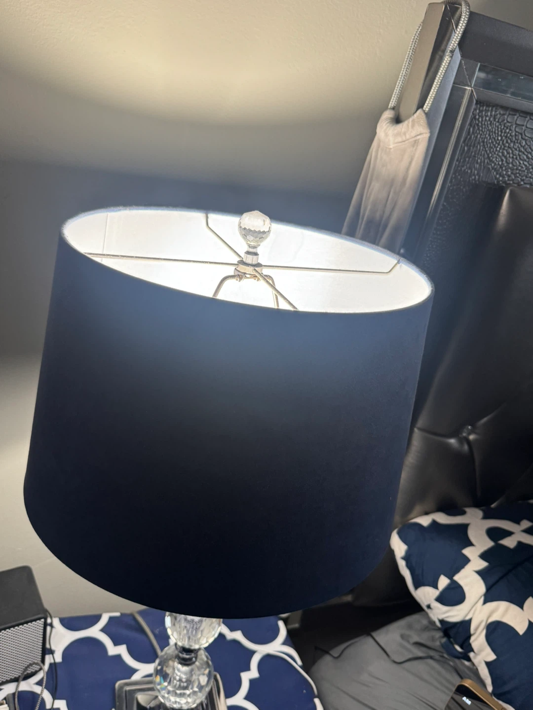 Set of Two Blue Drum Shade Table Lamps with Crystal Accents - photo 3