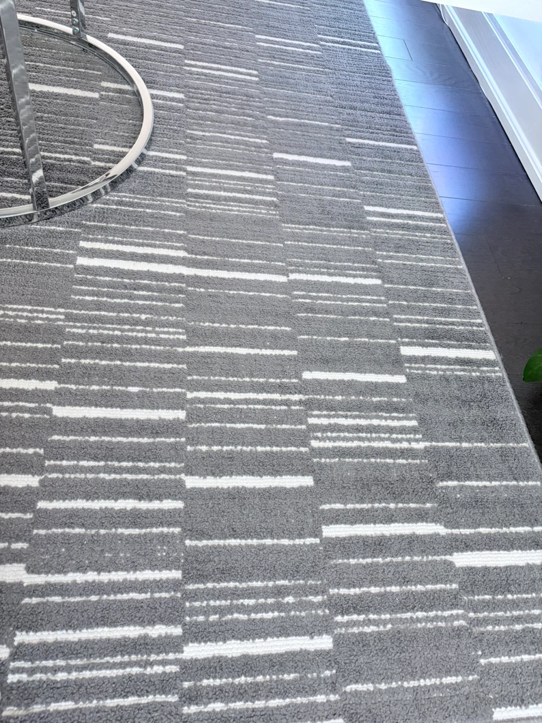 Grey and White Striped Area Rug