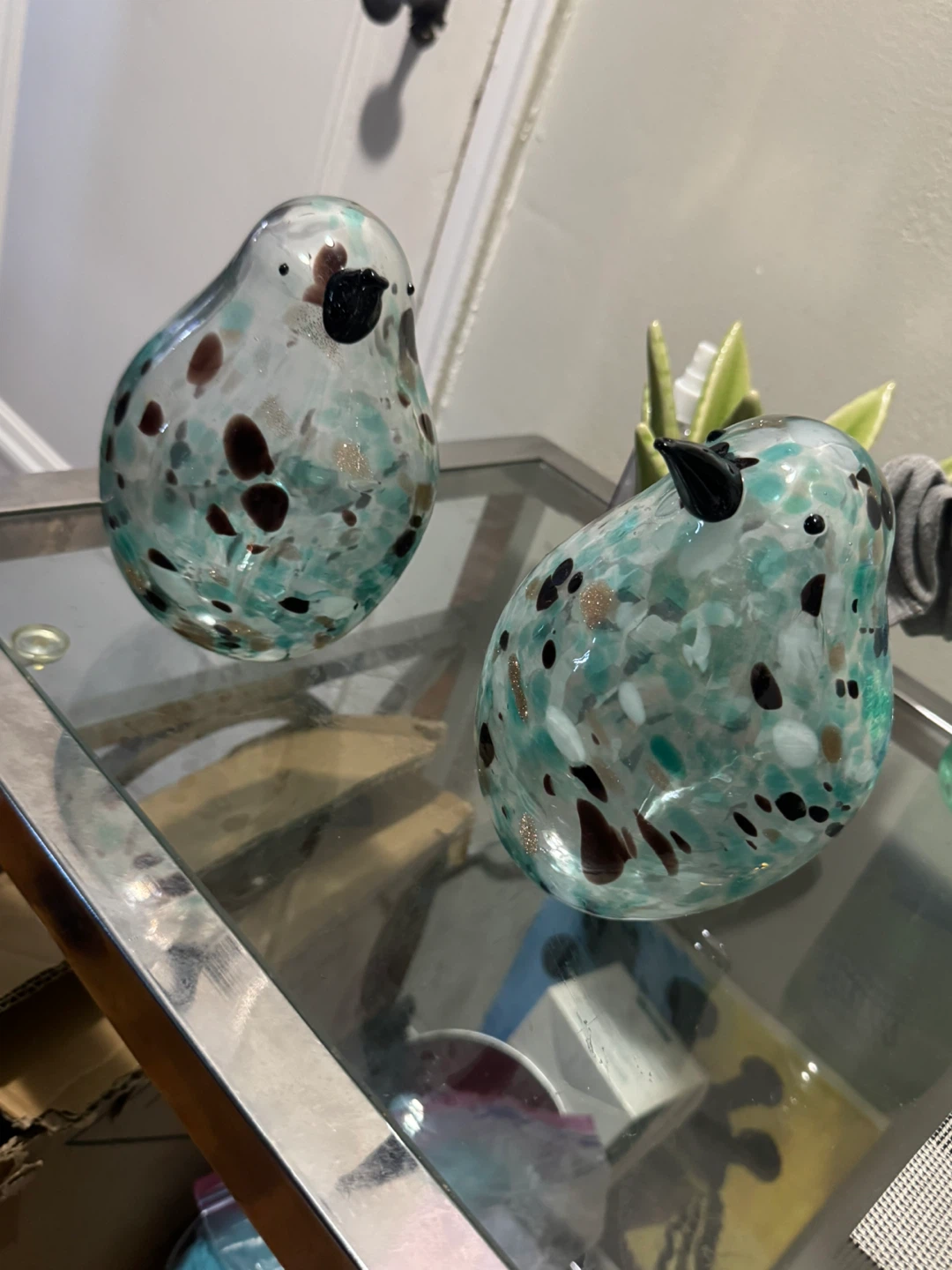 Set of 2 Glass Decorative Birds