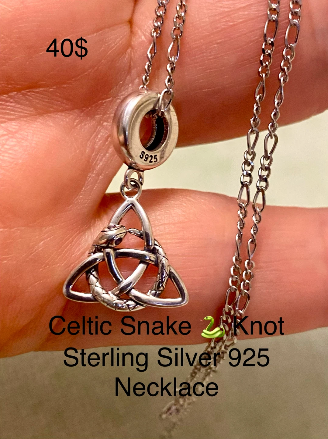 Celtic Snake Knot Sterling Silver 925 Necklace