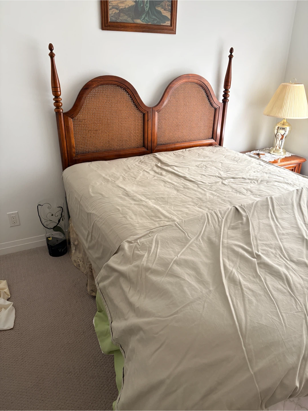 Wooden bed mattress and matching Nightstand with Two Drawers