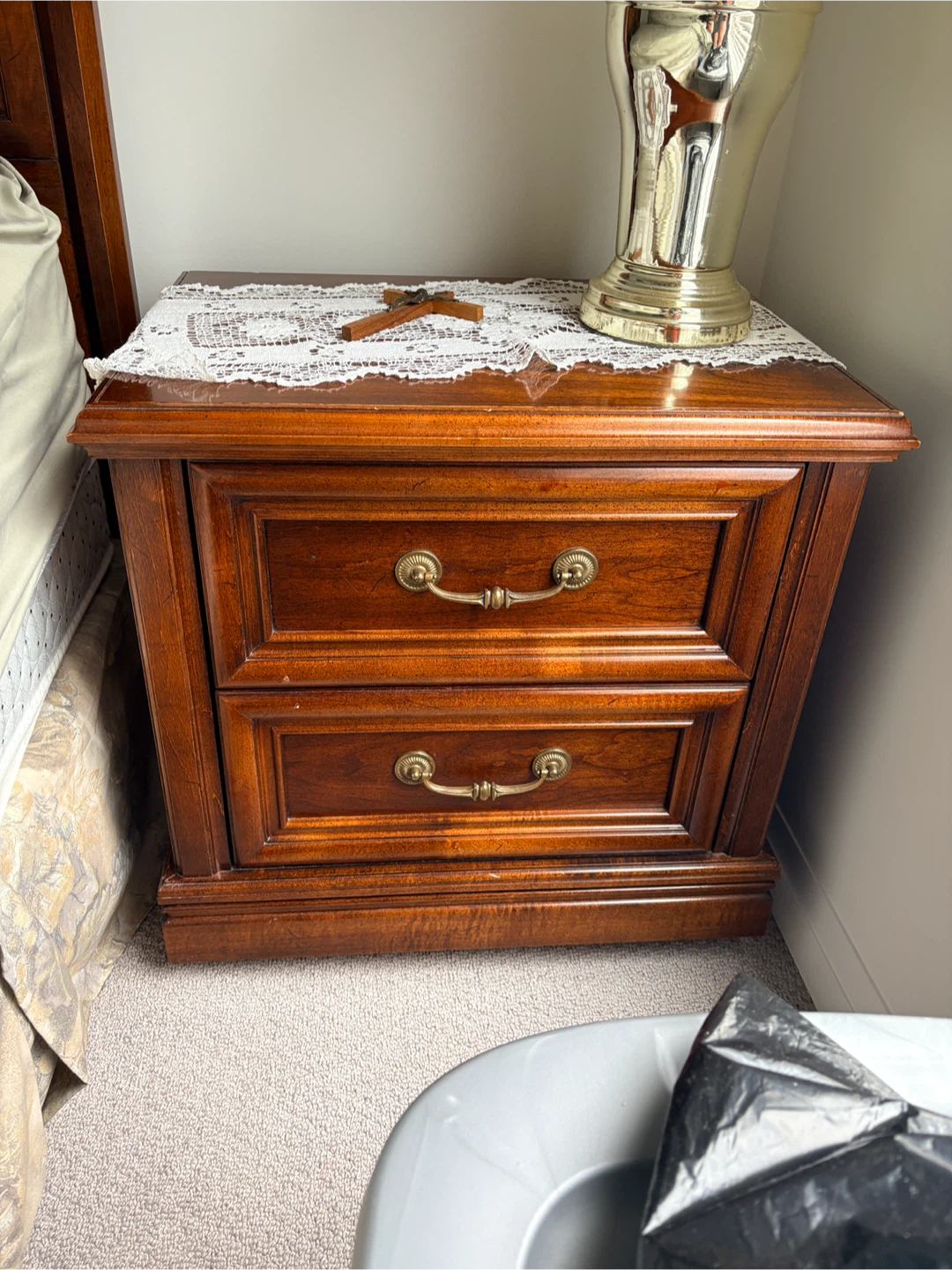 Wooden bed mattress and matching Nightstand with Two Drawers - photo 3