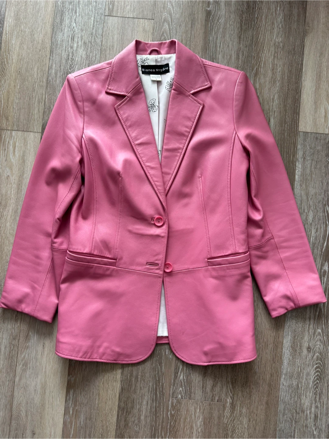 90s Bianca Nygård Pink Genuine Leather Blazer Size 8