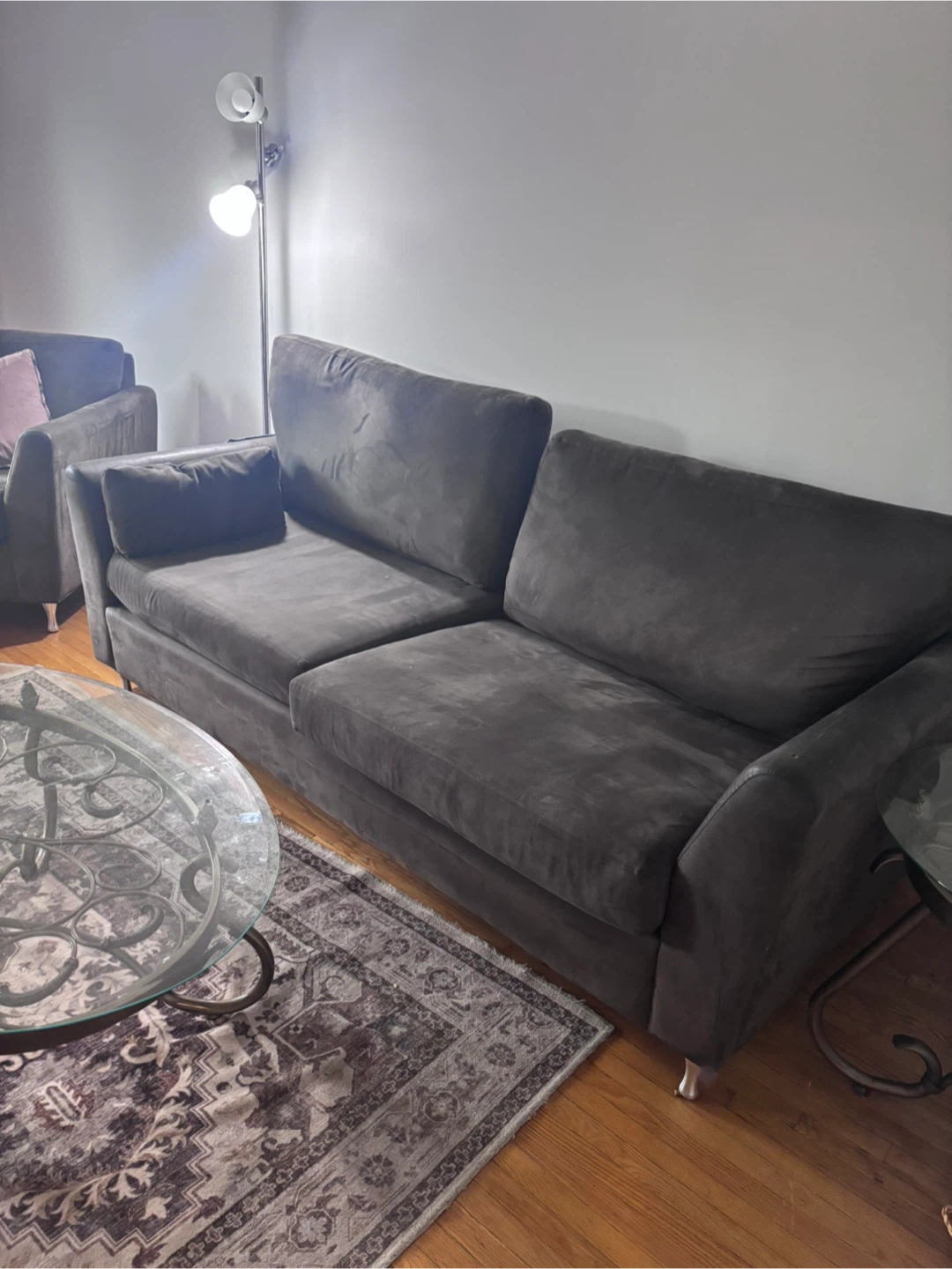 Brown Faux-Suede Sofa and Armchairs with Ottoman - photo 3