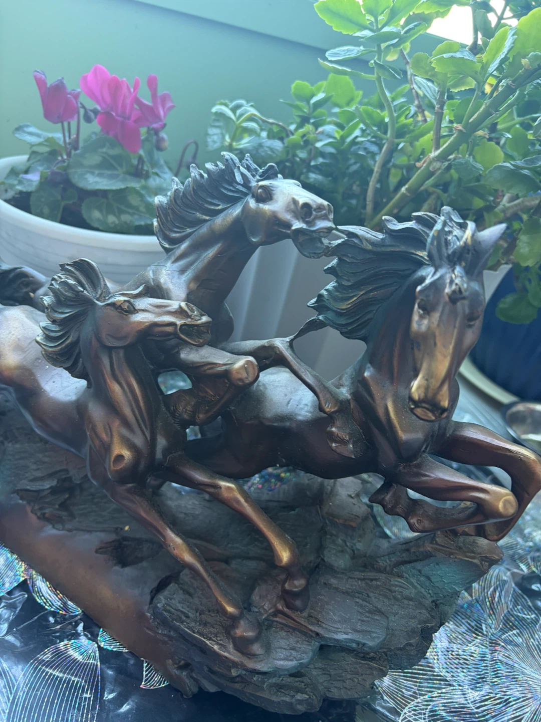 Running Horses Bronze-Finish Sculpture