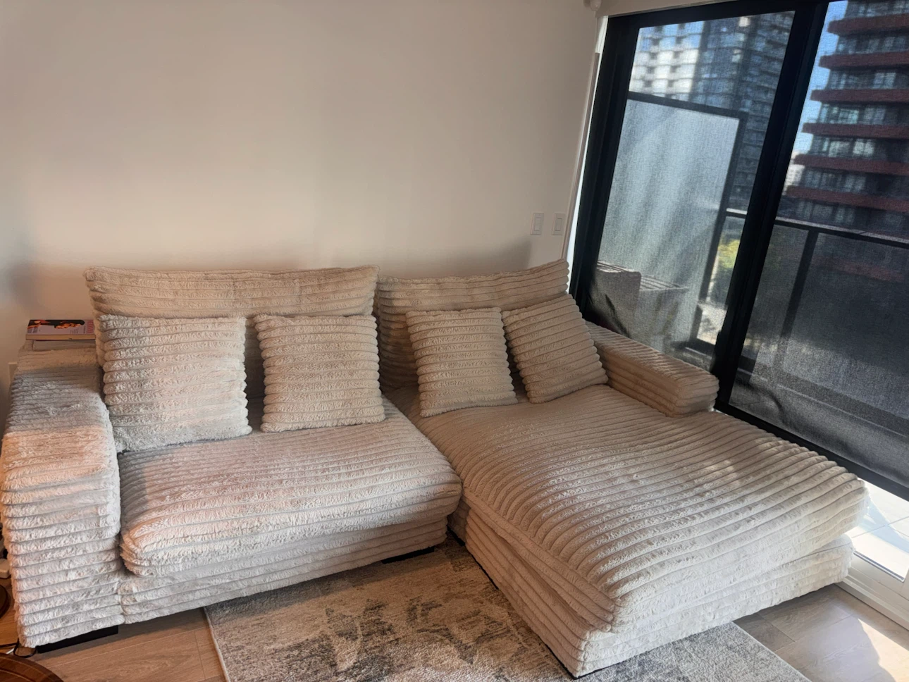 Cream Corduroy Sectional Sofa