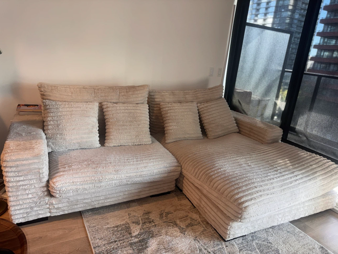 Cream Corduroy Sectional Sofa - photo 2