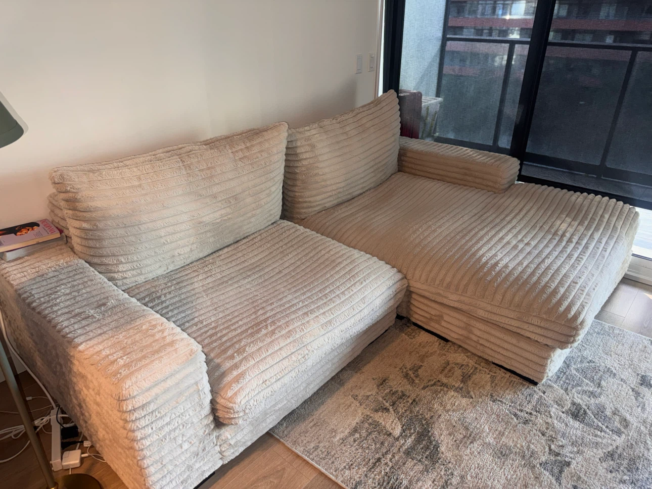 Cream Corduroy Sectional Sofa - photo 3