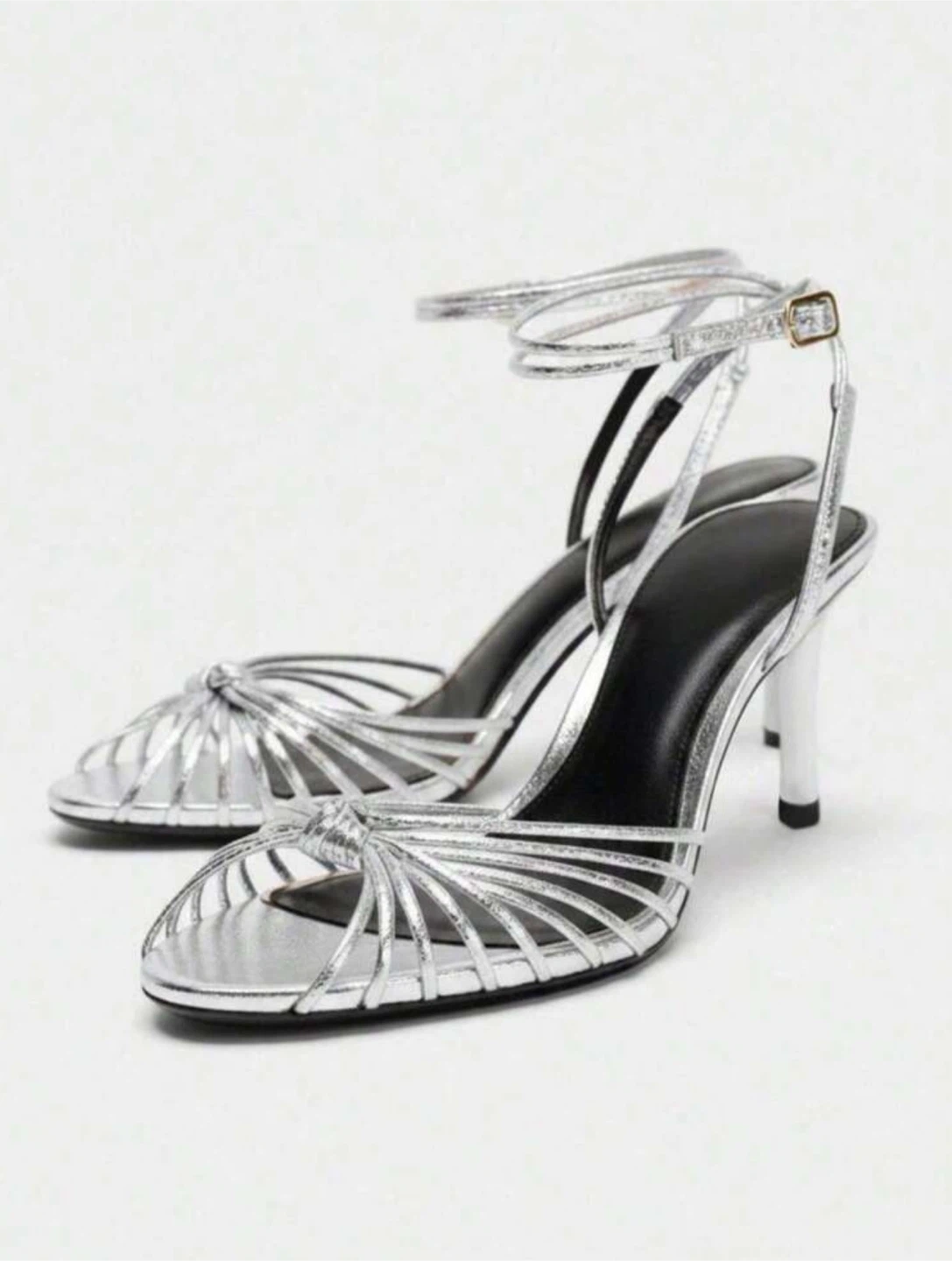 New Silver Ankle Strap Heels