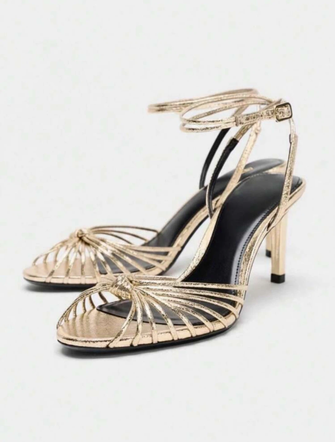 Gold Strappy High Heel Sandals