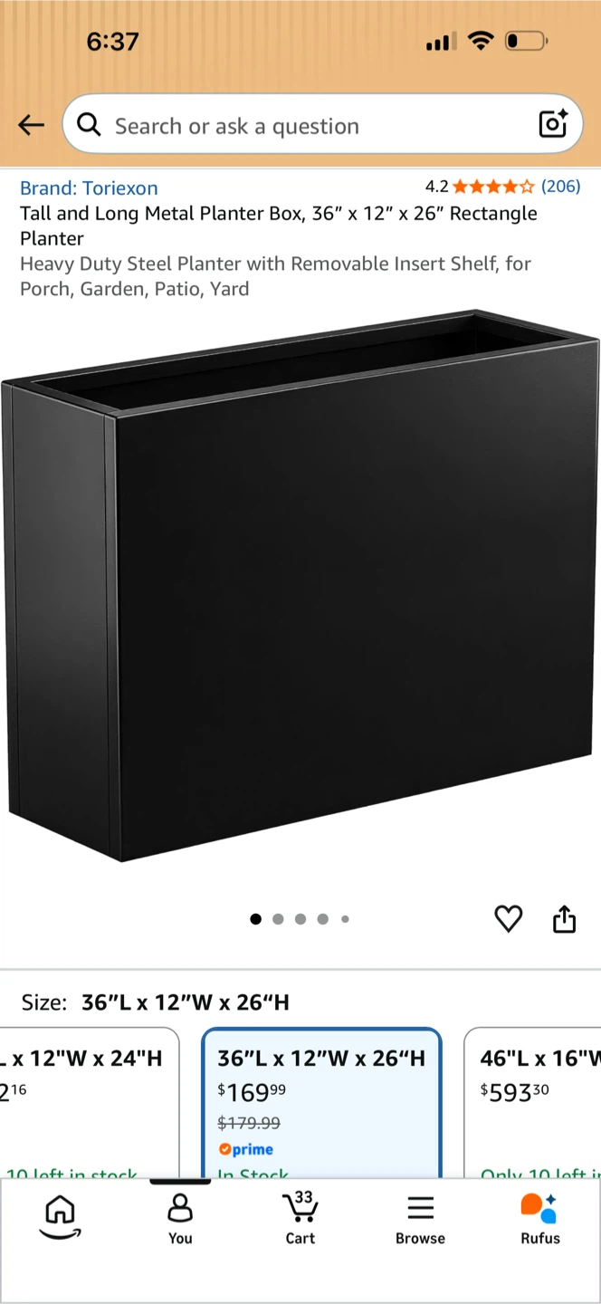 Toriexon Tall Metal Planter Box 36 inch