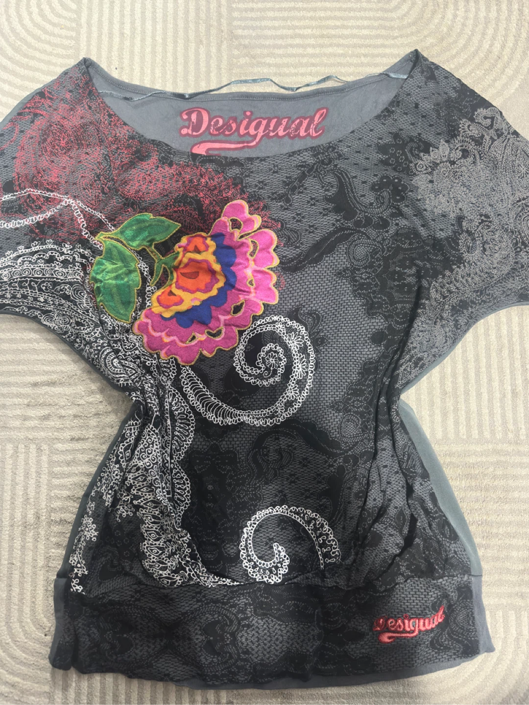 Desigual Floral Lace Print Top- Quarter Sleeve