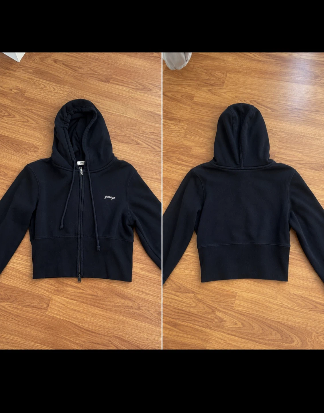 Garage Black Cropped Zip-Up Hoodie