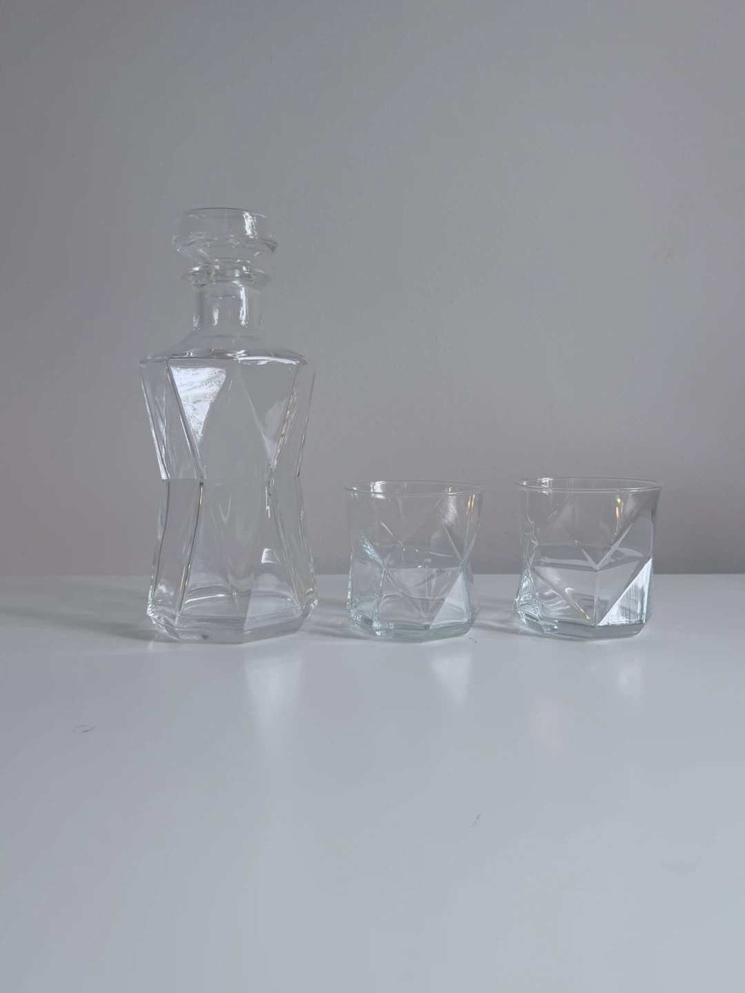 Glass Decanter and Two Matching Glasses Set