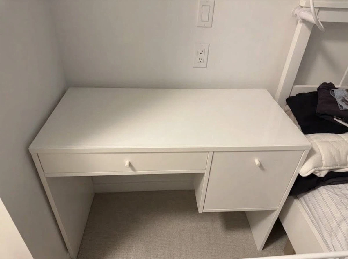Ikea SYVDE dressing table with glass top.