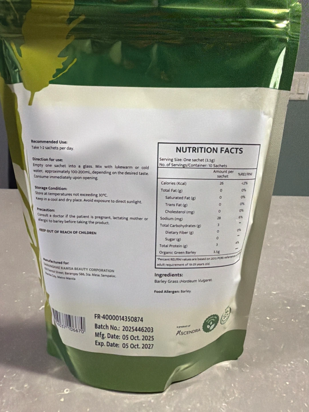 Ascendra Best Barley Organic Green Barley Powder - photo 2