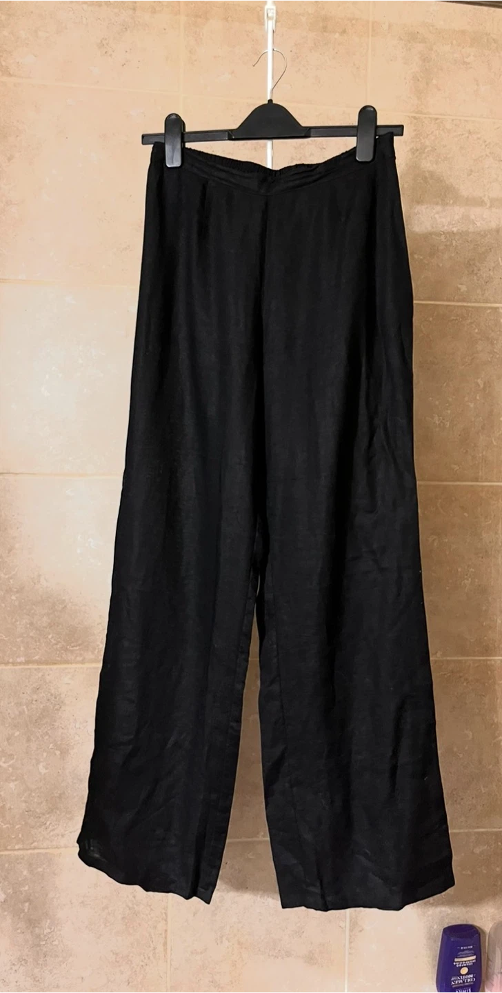 100 % Linen Tristan & Iseut black linen wide-leg pants