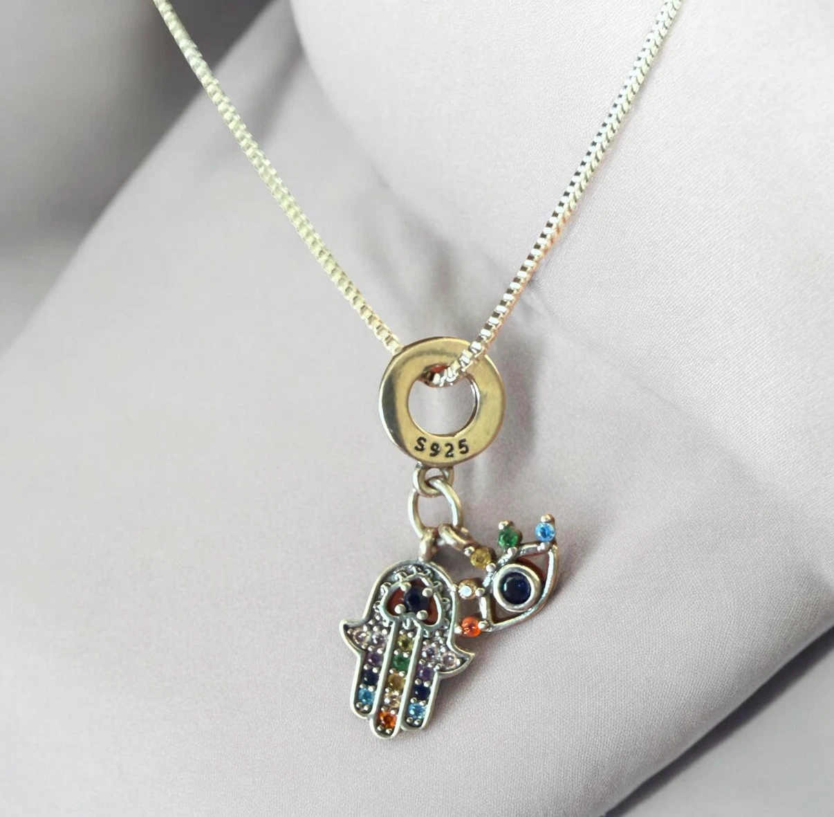 Sterling Silver Hamsa Hand Necklace