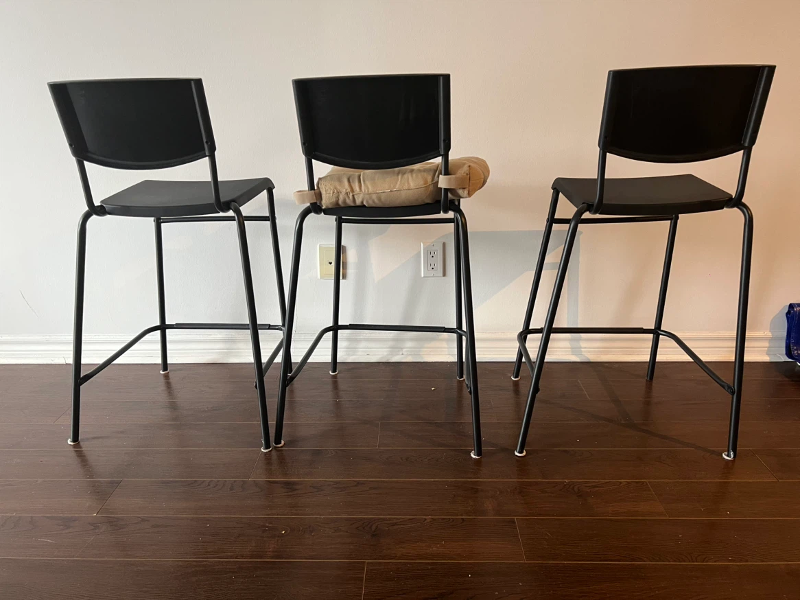 THREE IKEA STIG bar stools with backrest, black - photo 3