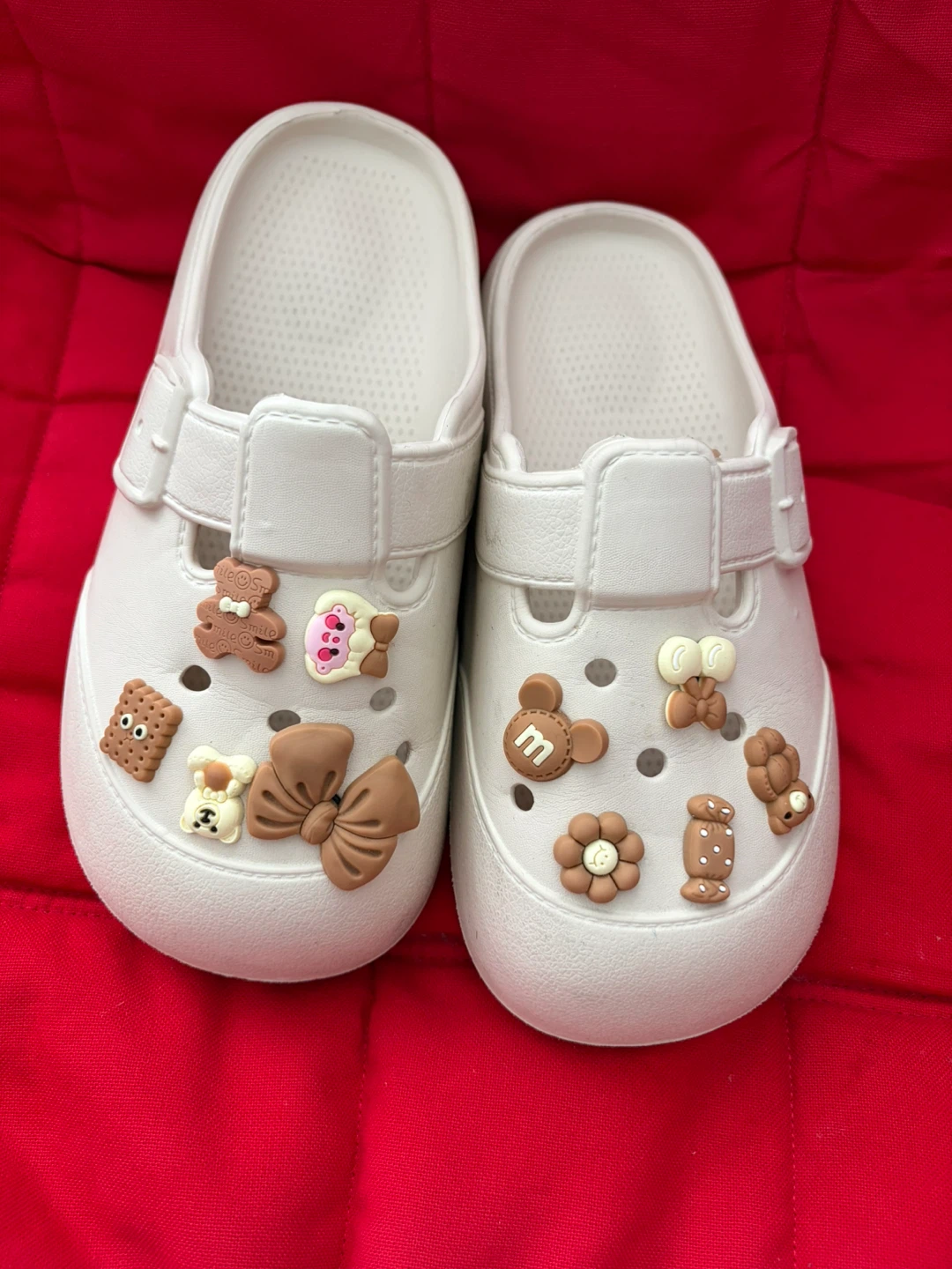 White Clog Sandals with Decorative Charms - photo 2