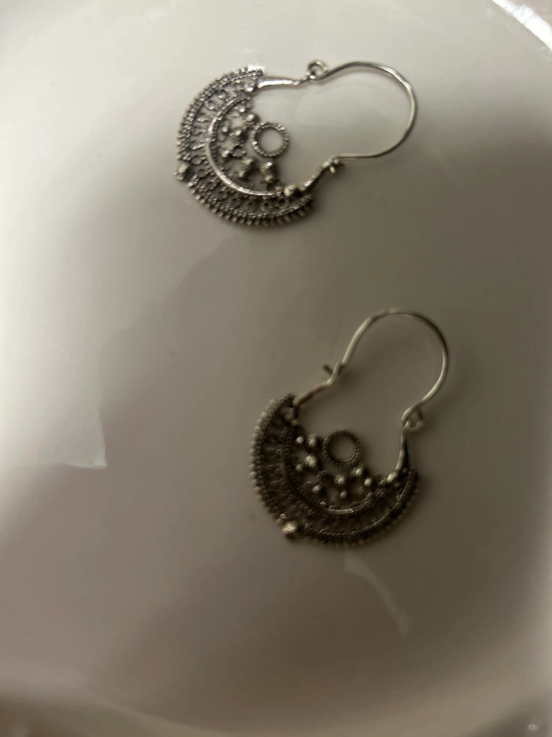 Ornate Silver-Tone Hoop Earrings