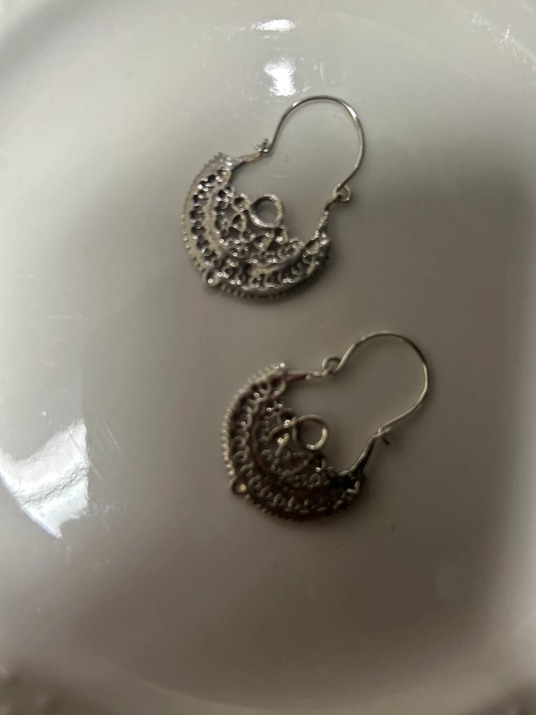 Ornate Silver-Tone Hoop Earrings - photo 2