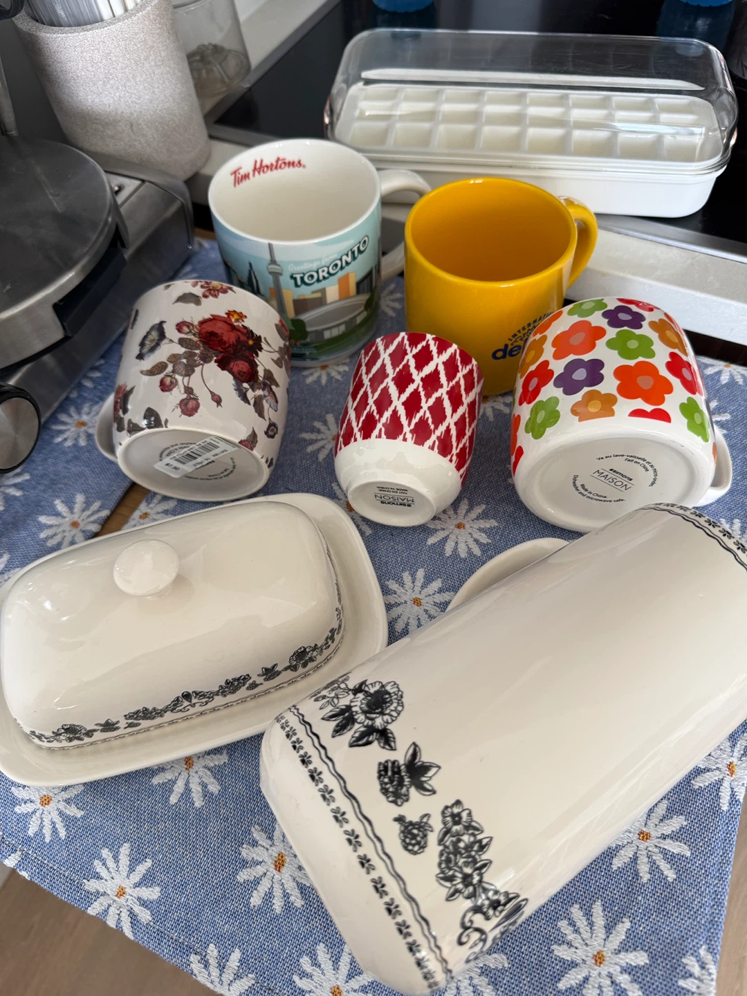 Kitchenware Bundle: Mugs, Butter Dish, and Pitcher