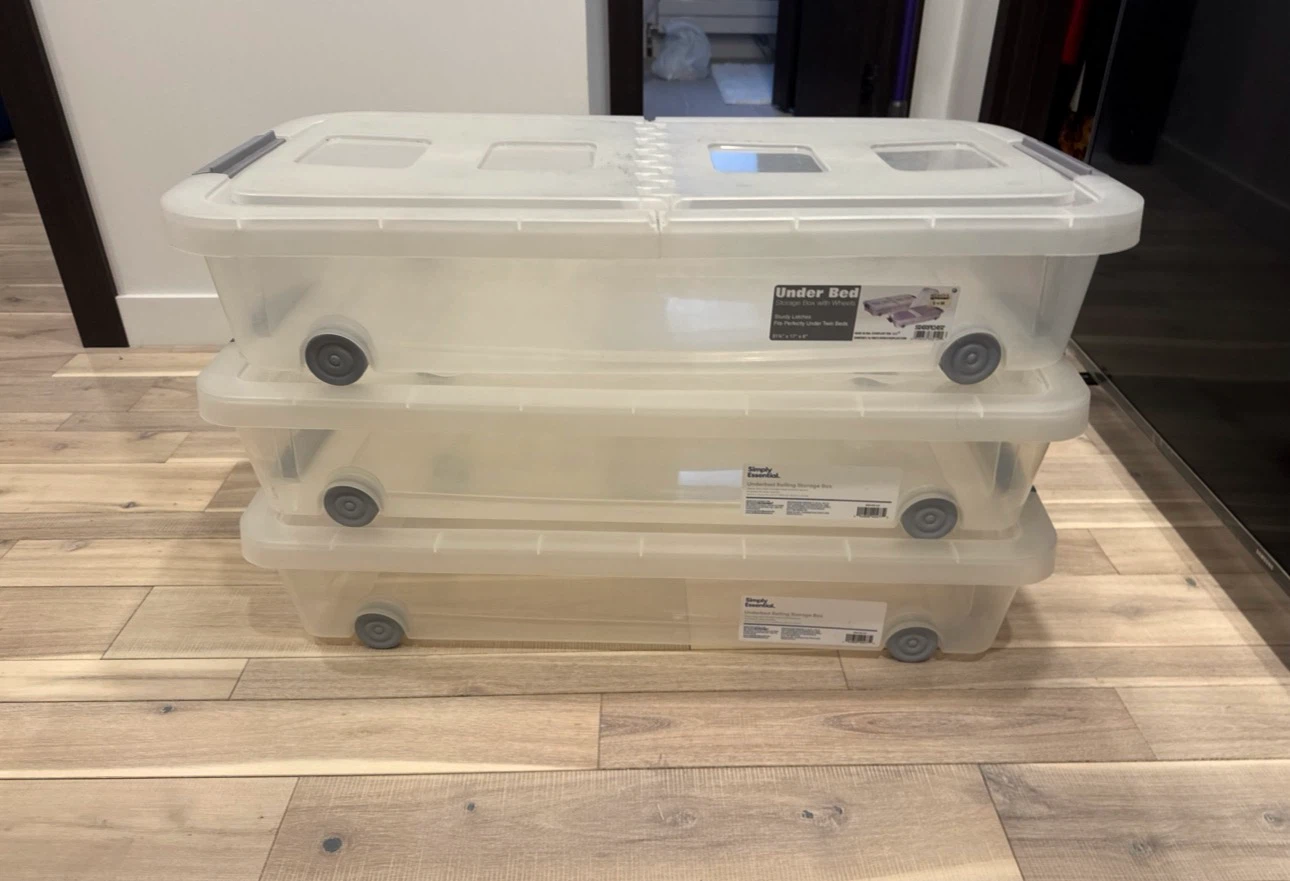 3 Simply Essential Under Bed Rolling Storage Boxes