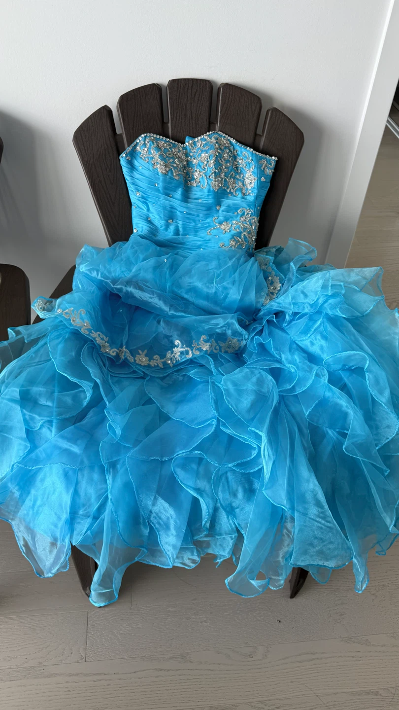 Blue Beaded Strapless Gown