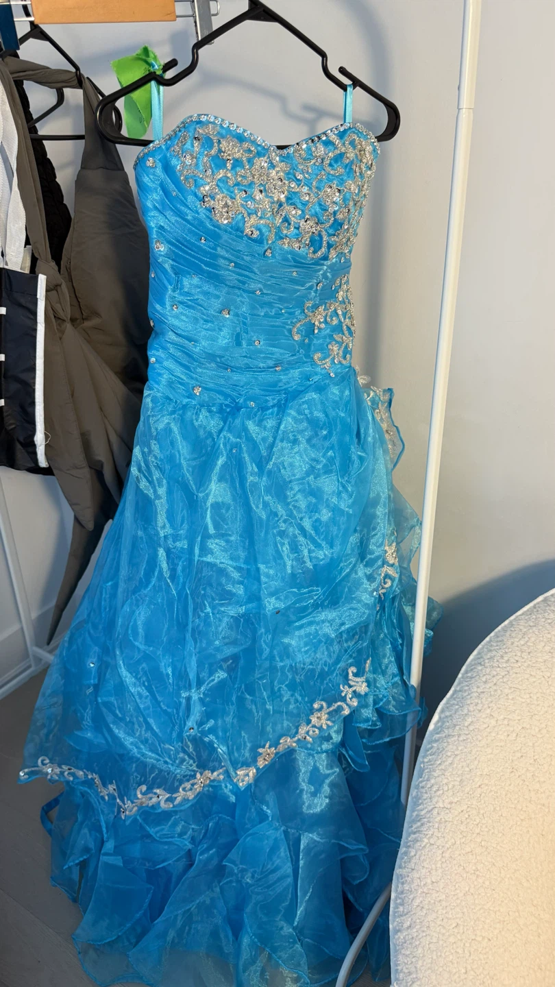 Blue Beaded Strapless Gown - photo 2
