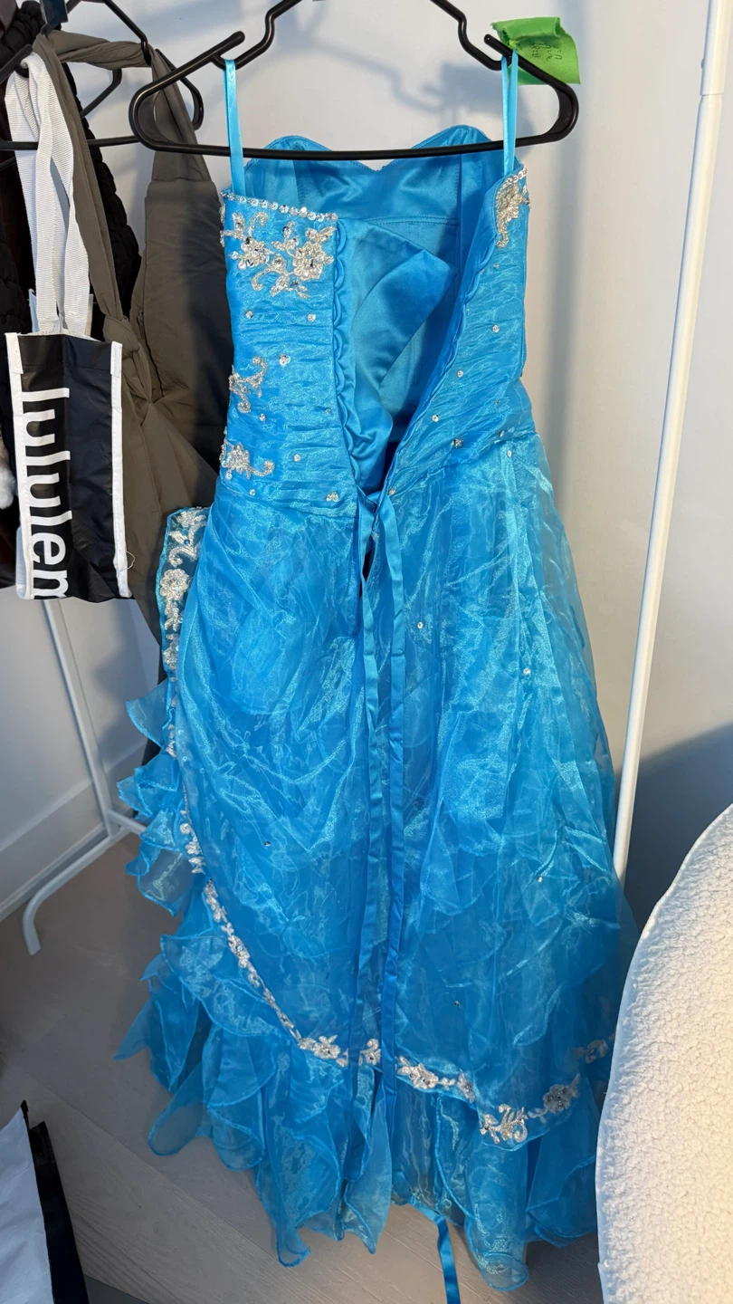 Blue Beaded Strapless Gown - photo 5