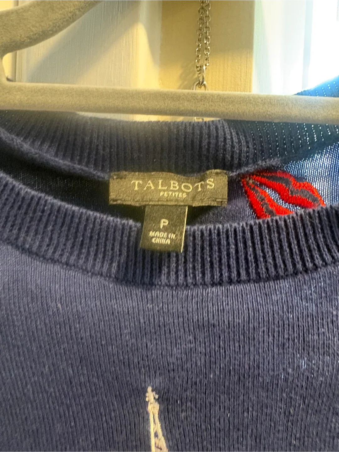 Talbots Petites navy blue sweater with Paris theme - photo 2