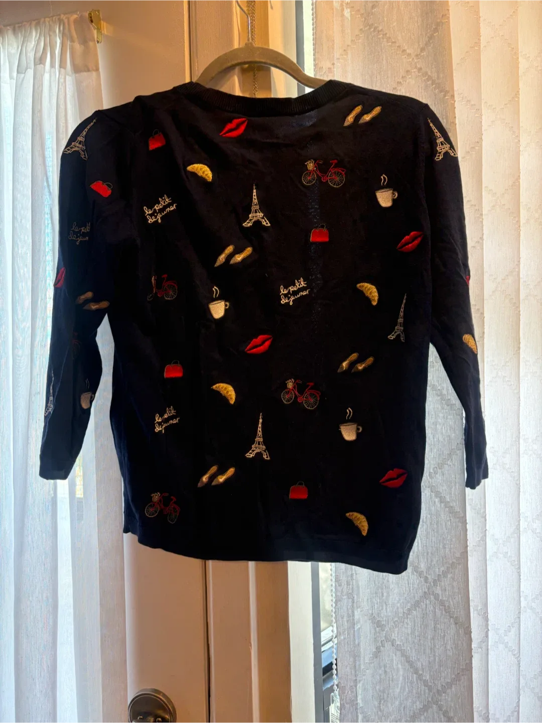 Talbots Petites navy blue sweater with Paris theme - photo 3