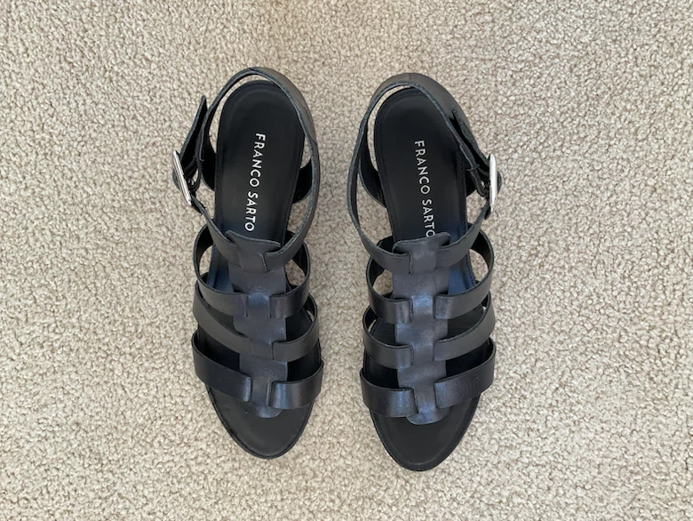 Franco Sarto Black Leather Wedge Sandals. Women’s size 8M