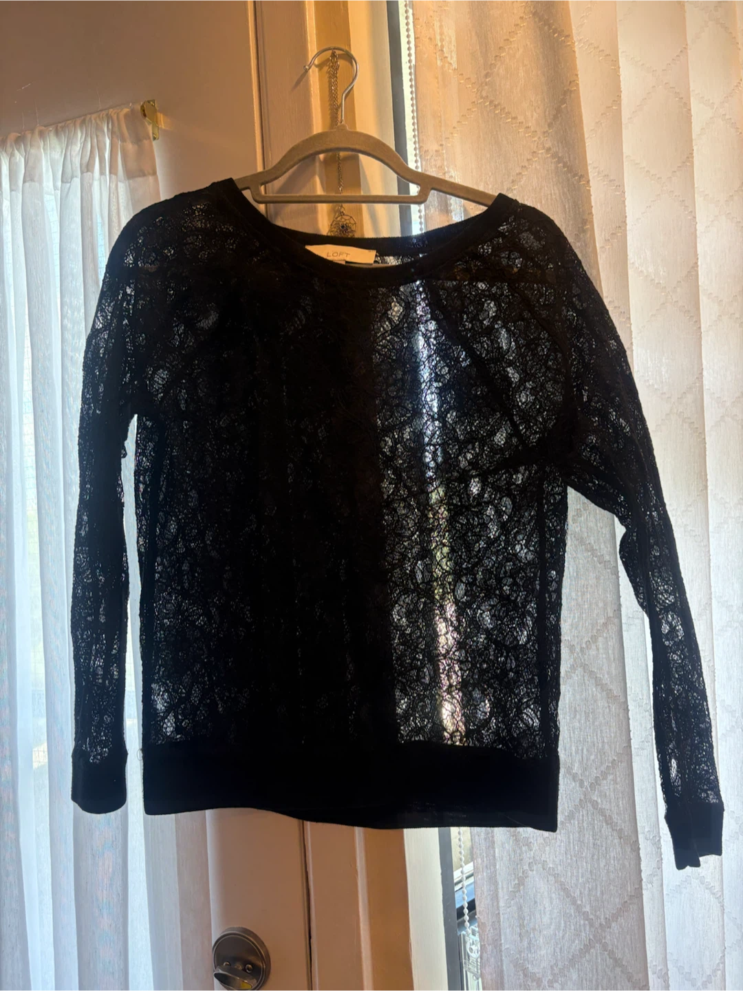 LOFT Black Lace Long Sleeve Top