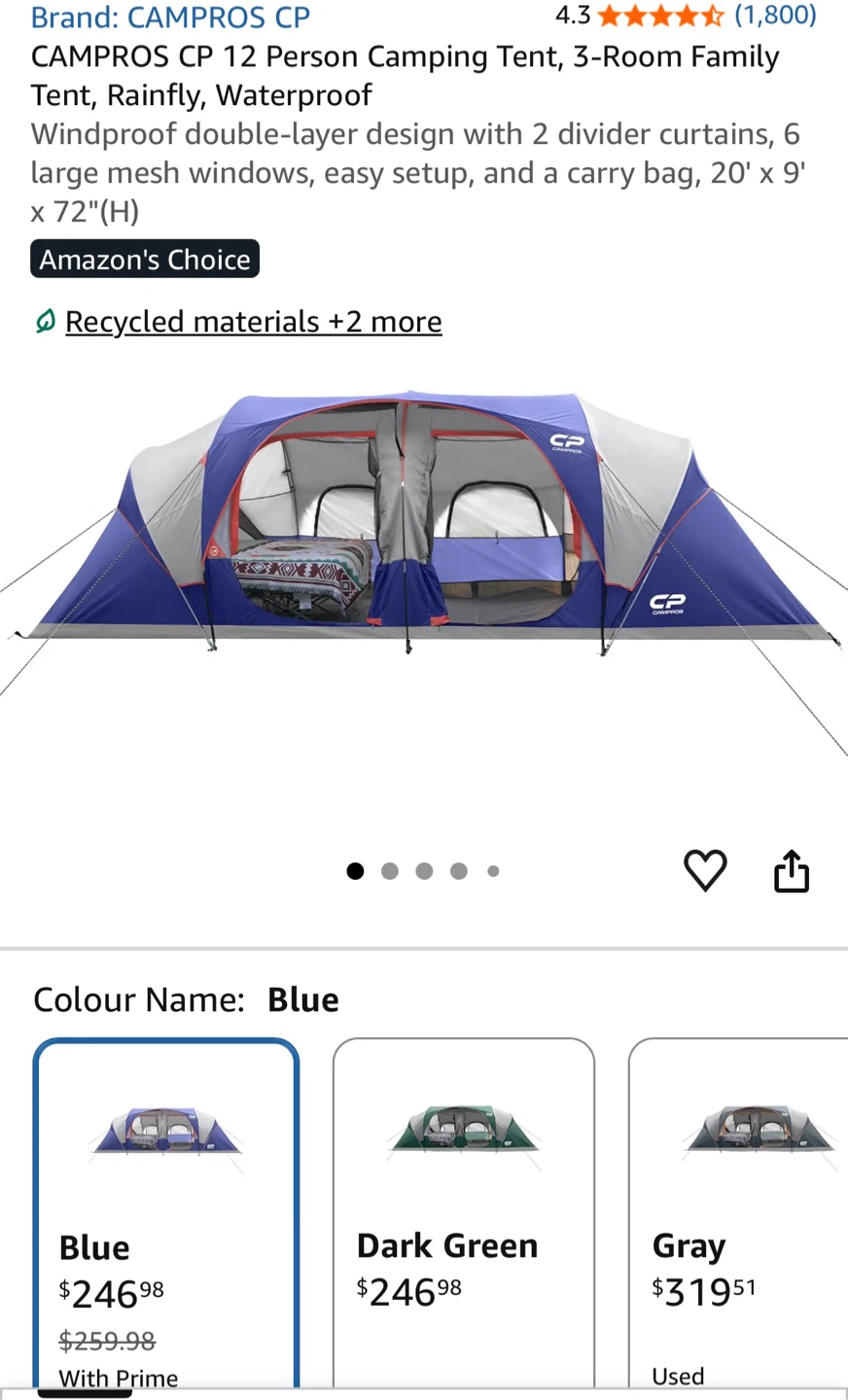 CAMPROS CP 12 Person 3-Room Camping Tent