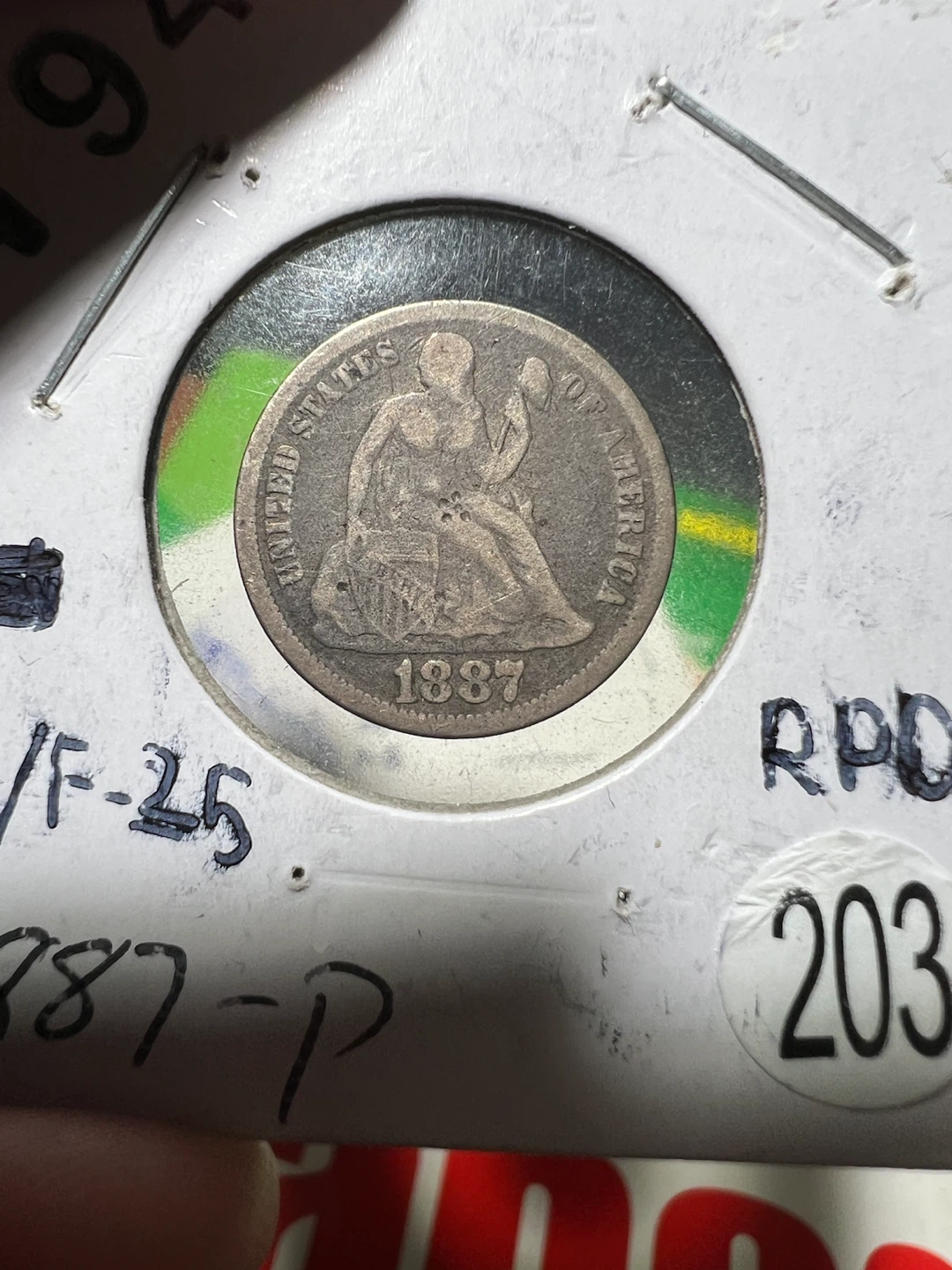 1887 Seated Liberty Dime vf25
