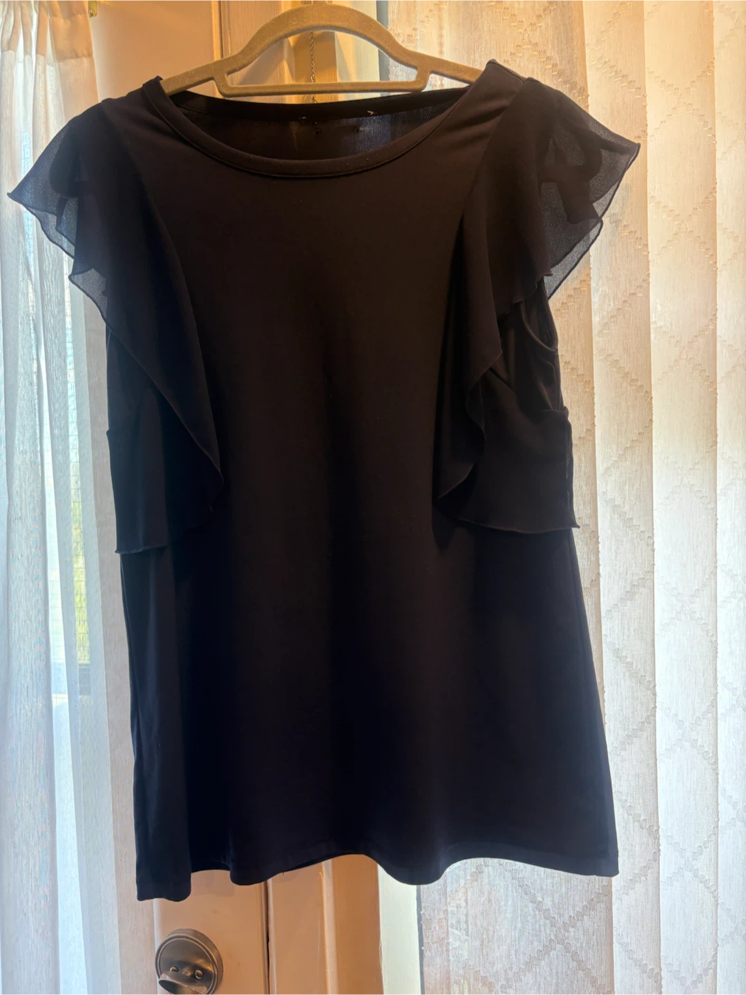 Michale Kors Navy Top with Ruffle Sleeves