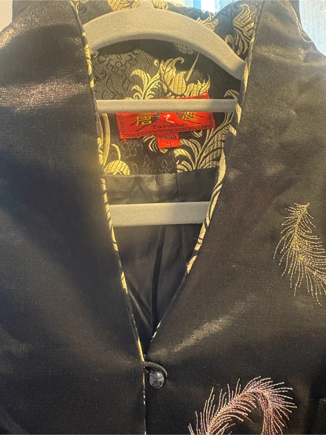 Black embroidered jacket with feather pattern - photo 2