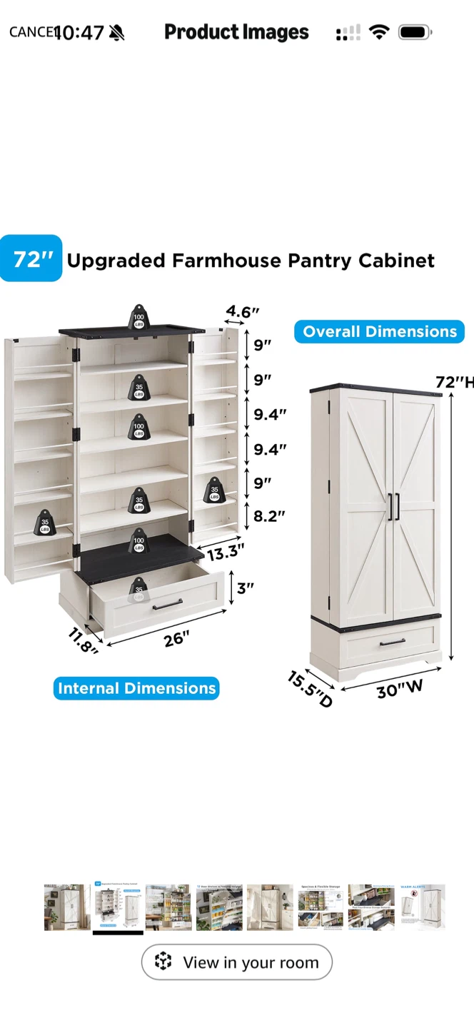 72” kitchen Pantry Cabinet – Large Storage Cabinet with Drawer - photo 3