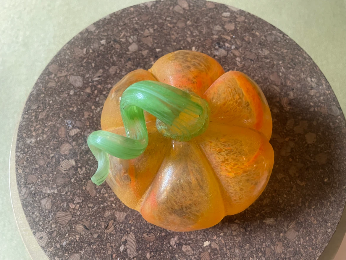 Two hand blown glass pumpkins