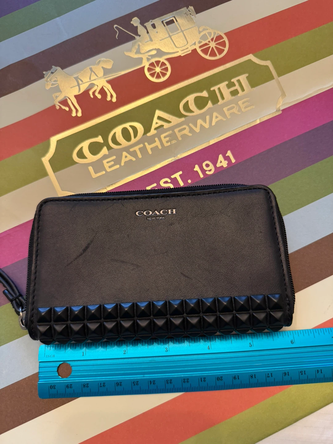 COACH Black Studded Leather wallet, great condition!