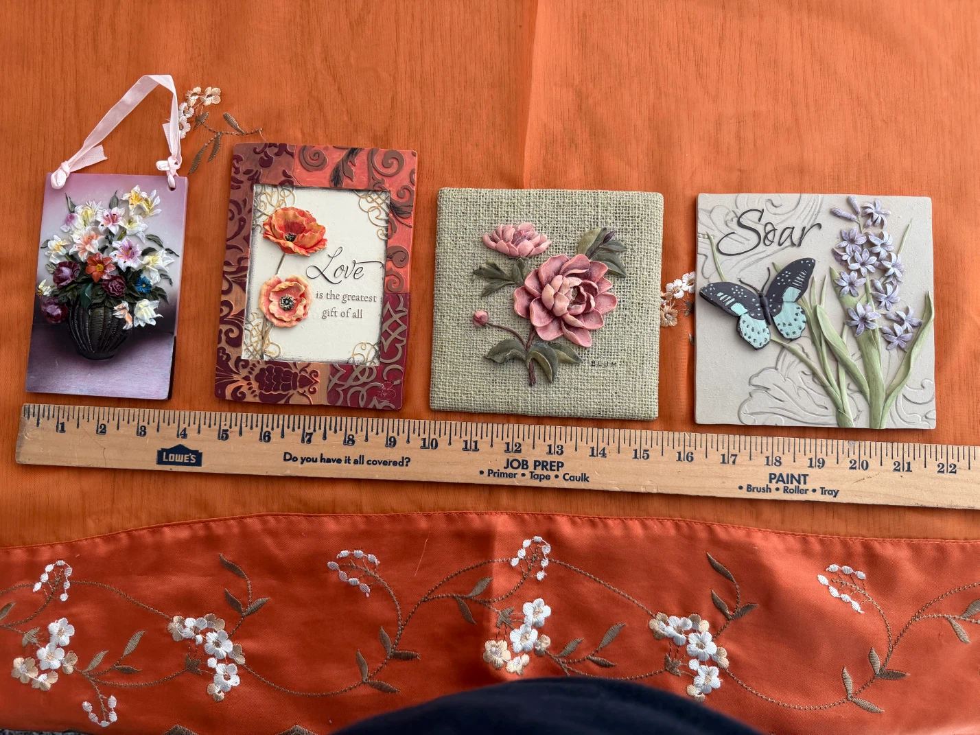 Set of 4 Decorative Wall Plaques - Floral & Butterfly Designs